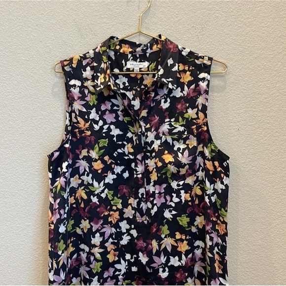 Equipment Tira Sleeveless Floral-Print Silk Dress w/ Asymmetric Hem Size Medium - Picture 7 of 9